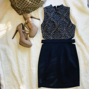 🔥 Navy Blue Lace Side Cutout Cocktail Dress
